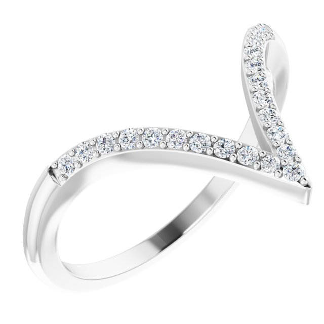 14K Gold Round Natural Diamond Accented V Ring - White Gold
