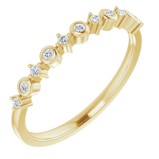 14K Gold Round Natural Diamond Stackable Ring V - Yellow Gold
