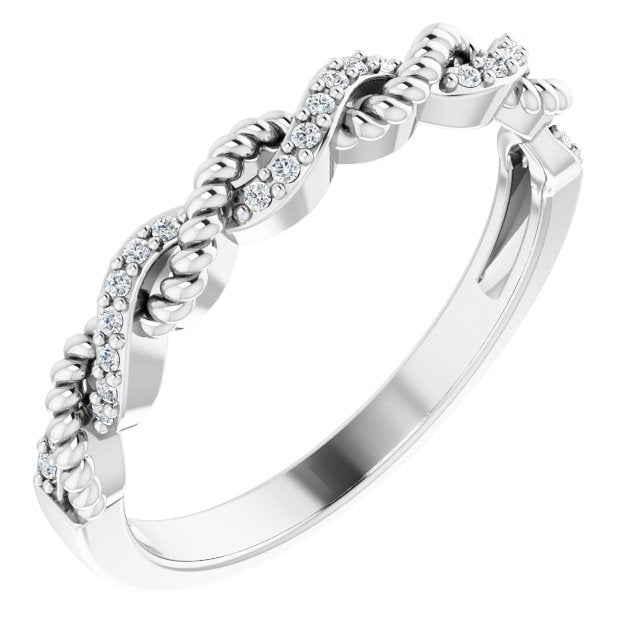 14K Gold Round Natural Diamond Stackable Rope Ring - White Gold