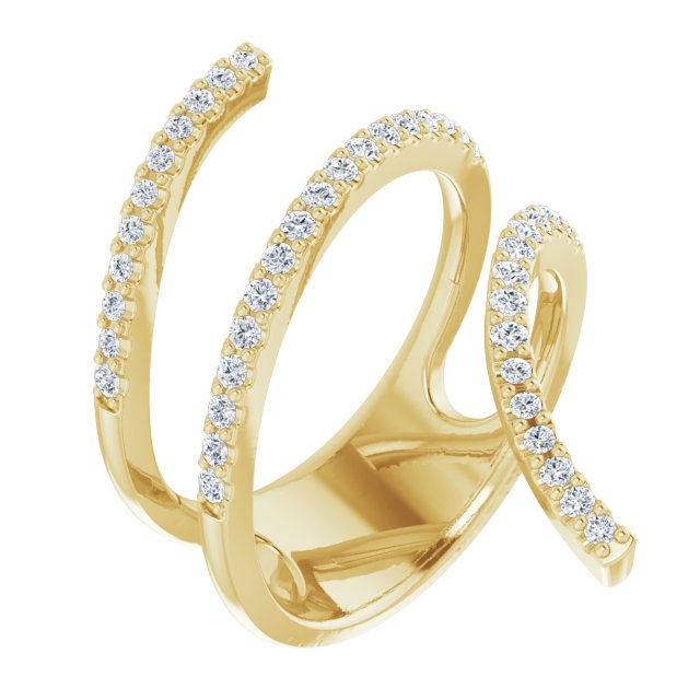 14K Gold Round Natural Diamond Spiral Wrap Ring - Yellow Gold