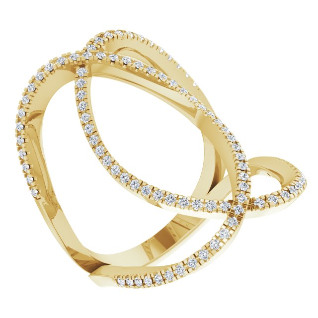 14K Gold Round Natural Diamond Interlocking Ring II - Yellow Gold