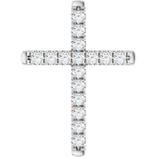 Platinum Round Natural Diamond French-Set Cross Necklace or Pendant