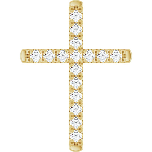 14K Gold Round Natural Diamond French-Set Cross Necklace or Pendant - Yellow Gold