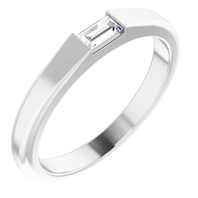 14K Gold Straight Baguette Natural Diamond Stackable Ring - White Gold