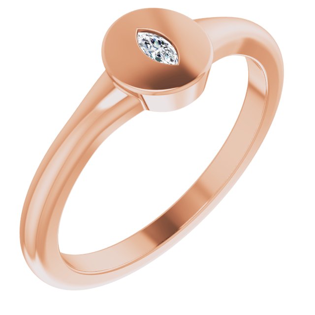 14K Gold Marquise Natural Diamond Solitaire Signet Ring - Rose Gold