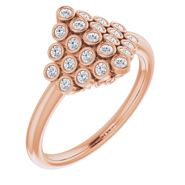 14K Gold Round Natural Diamond Bezel-Set Cluster Ring - Rose Gold