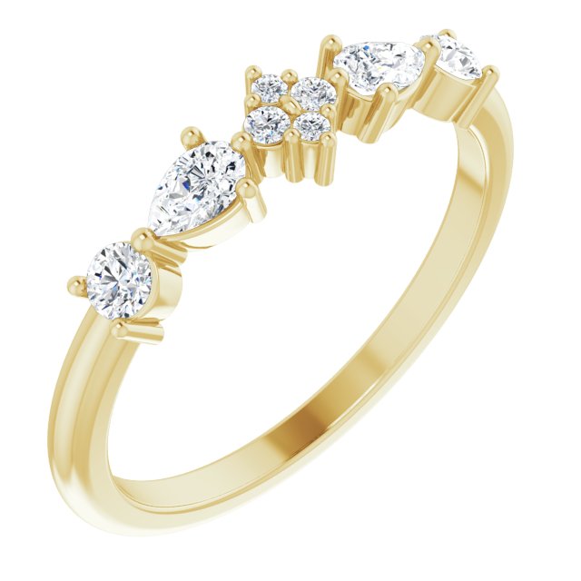 14K Gold Pear Natural Diamond Stackable Ring - Yellow Gold
