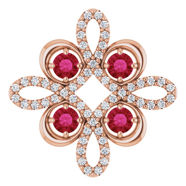 14K Gold Round Natural Ruby Clover Necklace or Pendant - Rose Gold