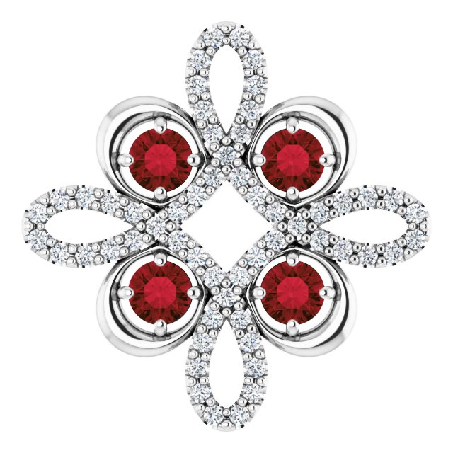 Platinum Round Natural Mozambique Garnet Clover Necklace or Pendant