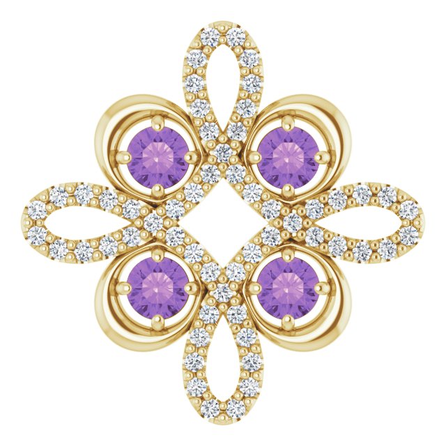 14K Gold Round Natural Amethyst Clover Necklace or Pendant - Yellow Gold
