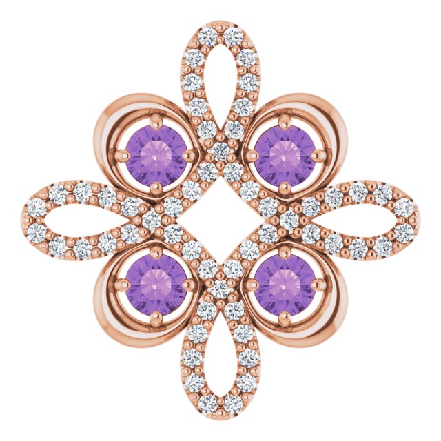 14K Gold Round Natural Amethyst Clover Necklace or Pendant - Rose Gold