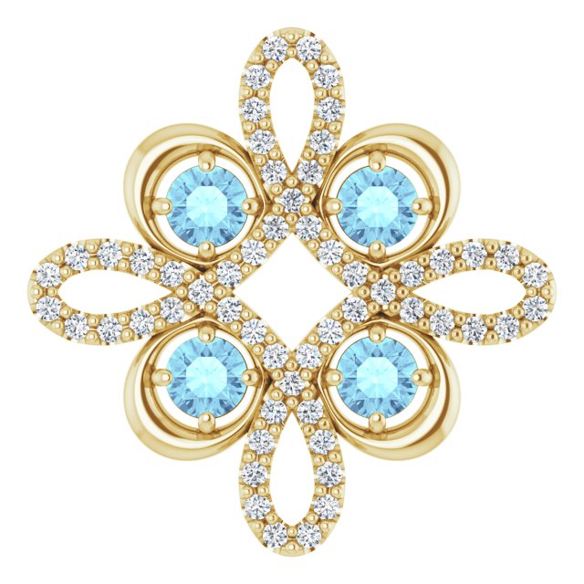 14K Gold Round Natural Aquamarine Clover Necklace or Pendant - Yellow Gold
