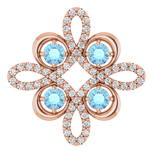 14K Gold Round Natural Aquamarine Clover Necklace or Pendant - Rose Gold