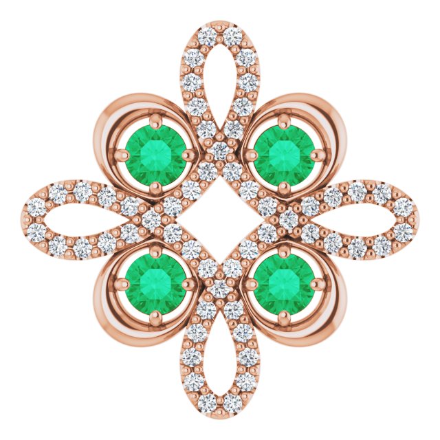 14K Gold Round Natural Emerald Clover Necklace or Pendant - Rose Gold
