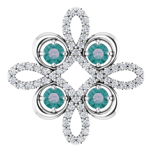 14K Gold Round Natural Alexandrite Clover Necklace or Pendant - White Gold