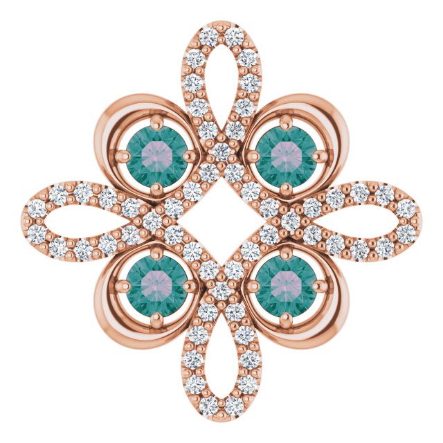 14K Gold Round Natural Alexandrite Clover Necklace or Pendant - Rose Gold