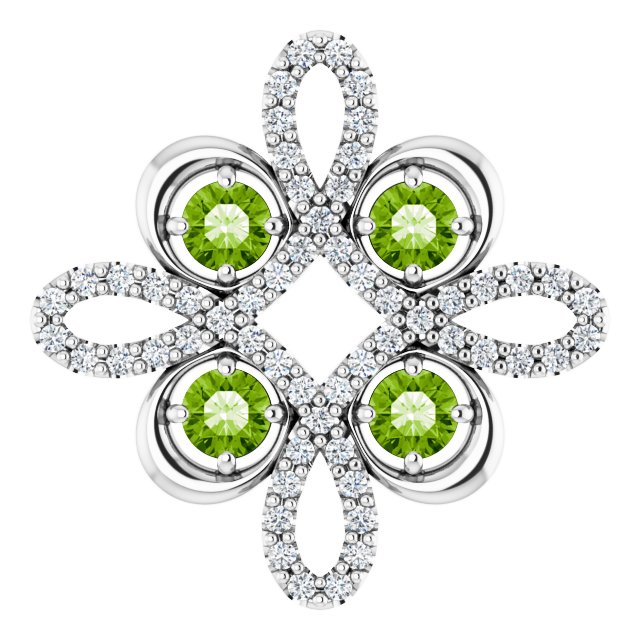 Platinum Round Natural Peridot Clover Necklace or Pendant