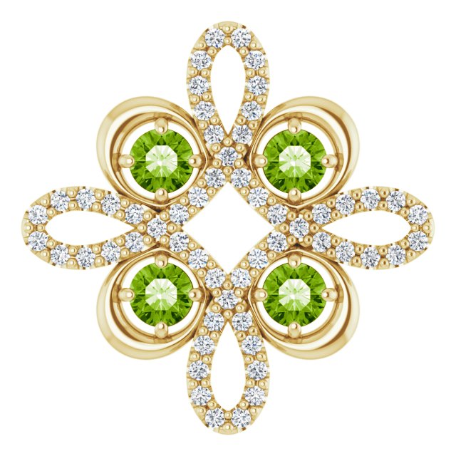 14K Gold Round Natural Peridot Clover Necklace or Pendant - Yellow Gold