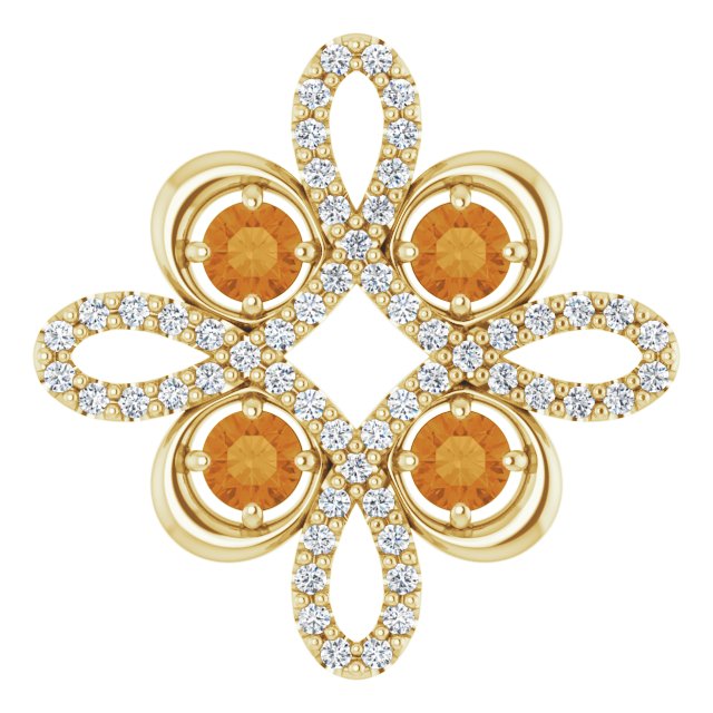 14K Gold Round Natural Citrine Clover Necklace or Pendant - Yellow Gold