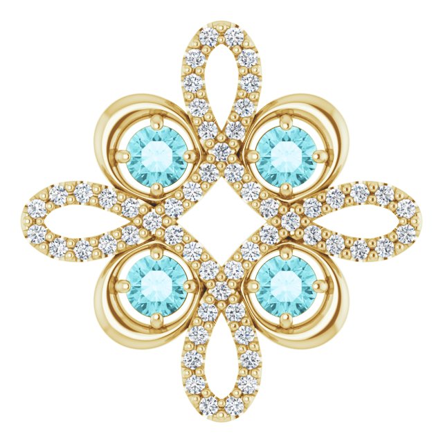 14K Gold Round Natural Blue Zircon Clover Necklace or Pendant - Yellow Gold