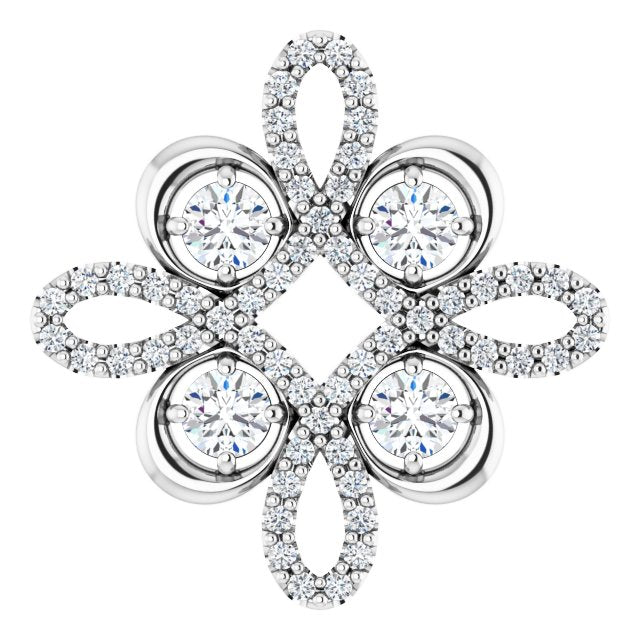 Platinum Round Natural Diamond Clover Necklace or Pendant