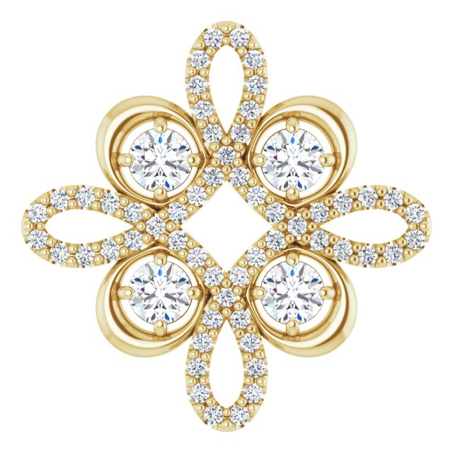 14K Gold Round Natural Diamond Clover Necklace or Pendant - Yellow Gold