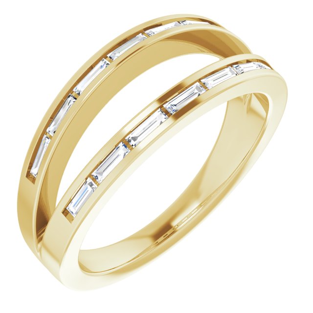 14K Gold Straight Baguette Natural Diamond Negative Space Ring - Yellow Gold