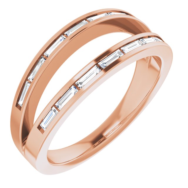 14K Gold Straight Baguette Natural Diamond Negative Space Ring - Rose Gold