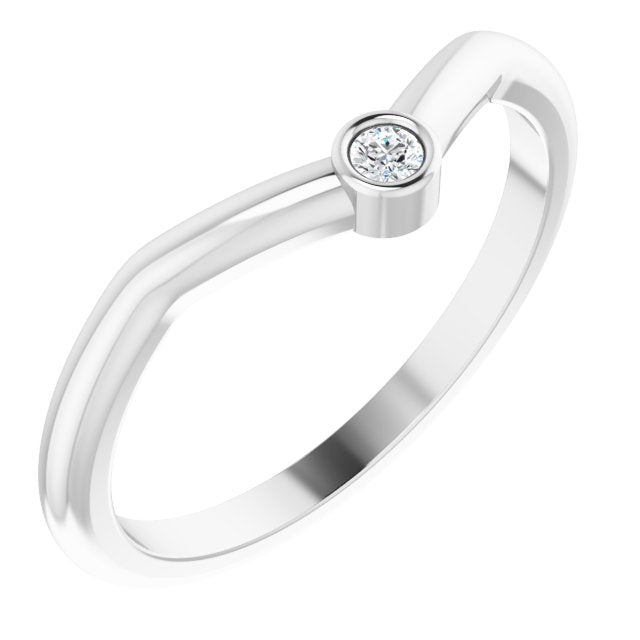 14K Gold Round Natural Diamond Accented Stackable V Ring – 2mm Stones - White Gold