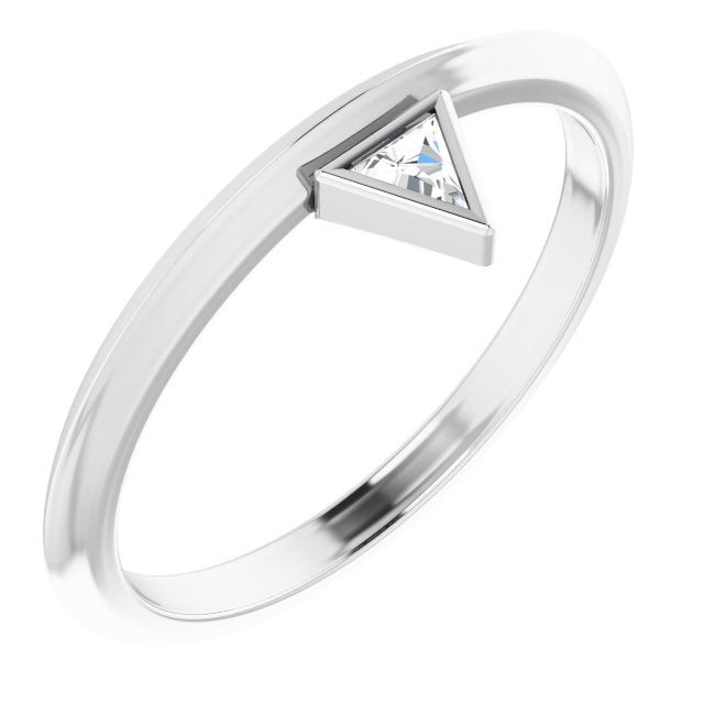14K Gold Triangle Natural Diamond Bezel-Set Stackable Ring - White Gold