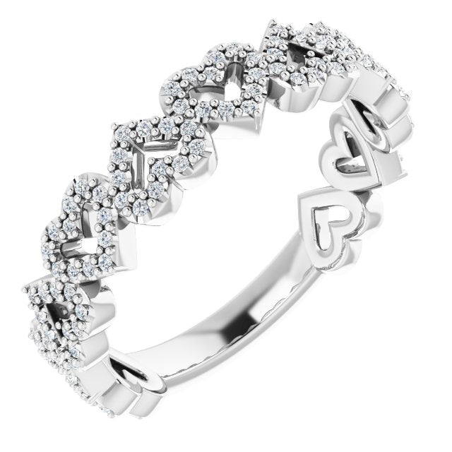 14K Gold Round Natural Diamond Stackable Heart Ring - White Gold