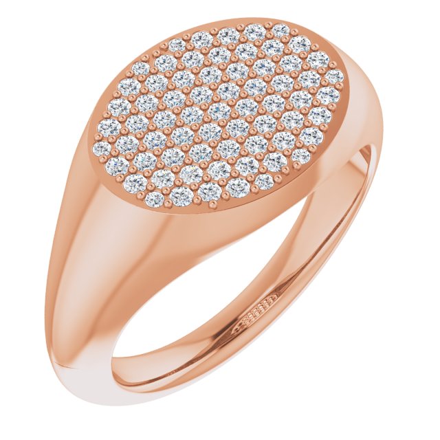 14K Gold Round Natural Diamond Pave'-Style Cluster Signet Ring - Rose Gold