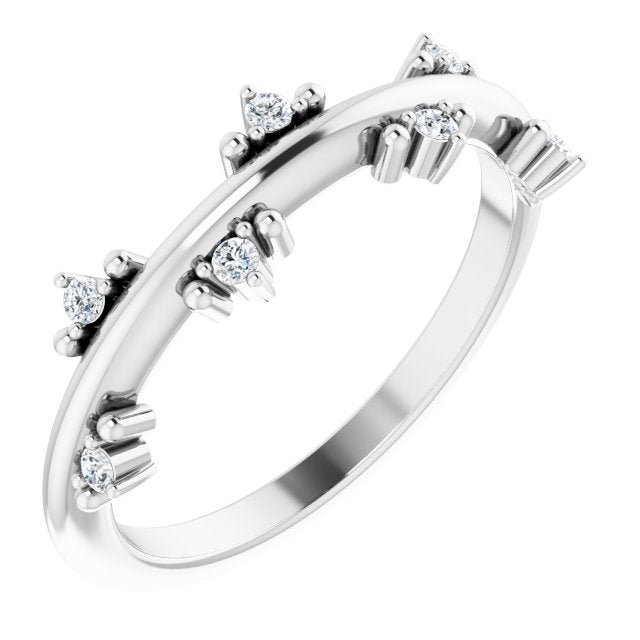 14K Gold Round Natural Diamond Accented Stackable Ring III - White Gold