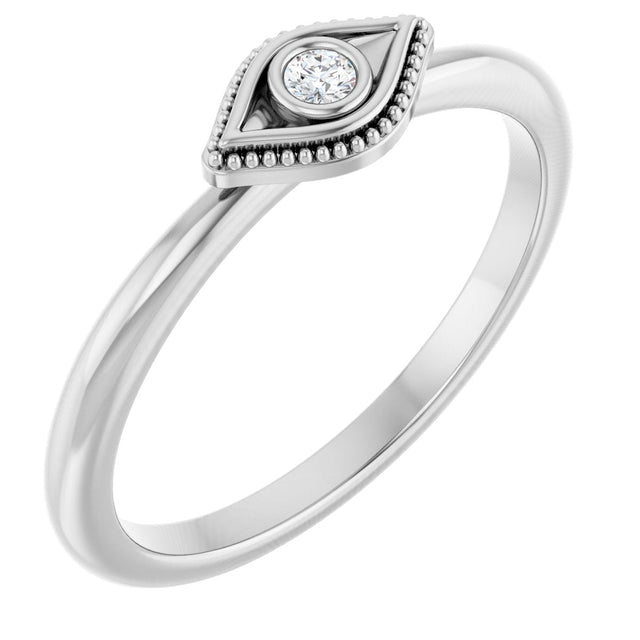 Platinum Round Natural Diamond Stackable Evil Eye Ring