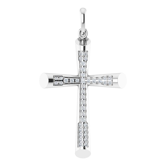 14K Gold Round Natural Diamond Micro Pavé-Style Cross Pendant III