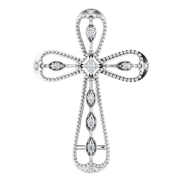 14K Gold Round Natural Diamond Accented Cross Pendant – 0.05 CTW