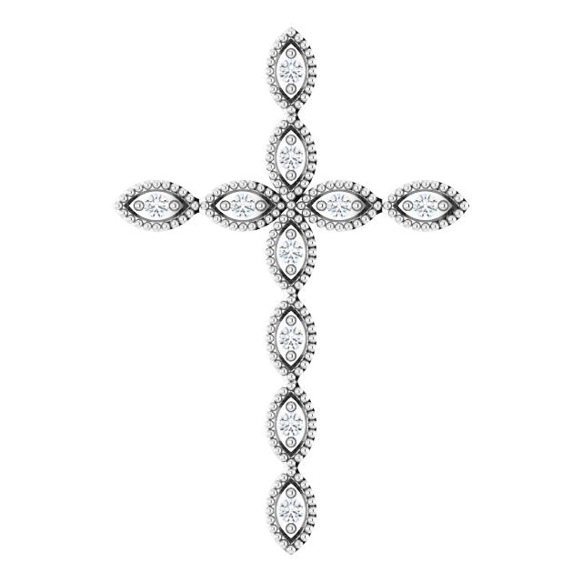 14K Gold Round Natural Diamond Milgrain Cross Pendant – 1/10 CTW