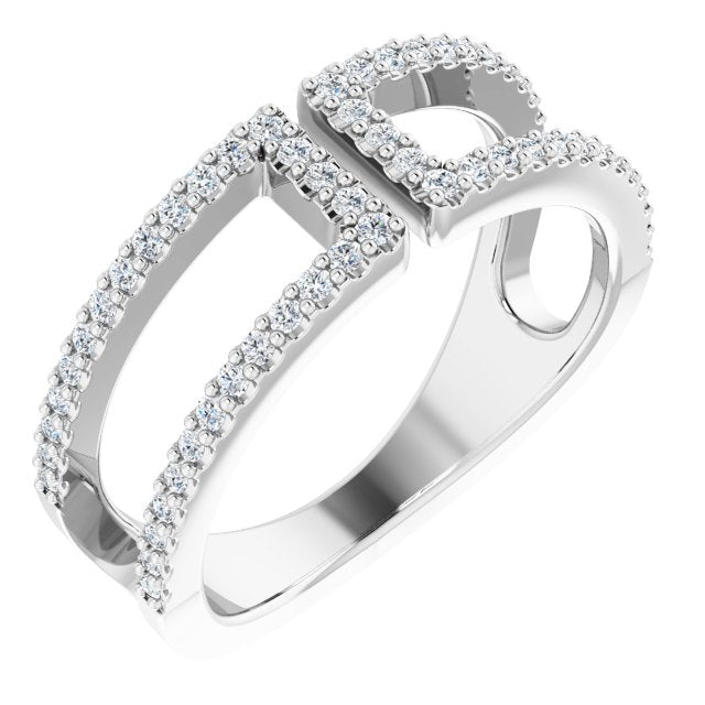 14K Gold Round Natural Diamond Negative Space Ring IV - White Gold