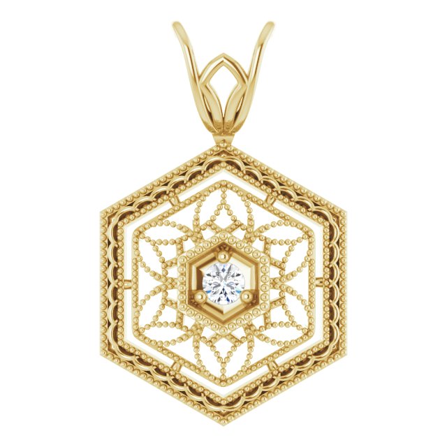 14K Gold Round Natural Diamond Filigree Pendant - Yellow Gold