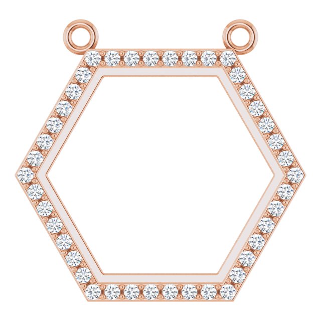 14K Gold Round Lab-Grown Diamond Engravable Hexagon Necklace - Rose Gold