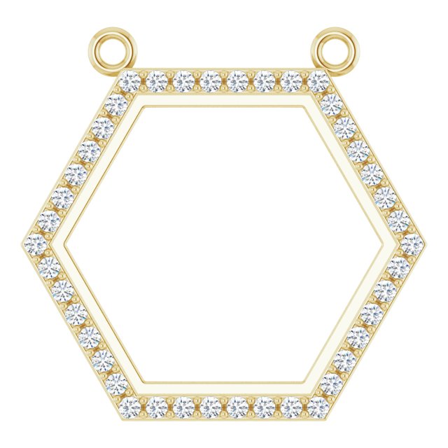 14K Gold Round Lab-Grown Diamond Engravable Hexagon Necklace - Yellow Gold