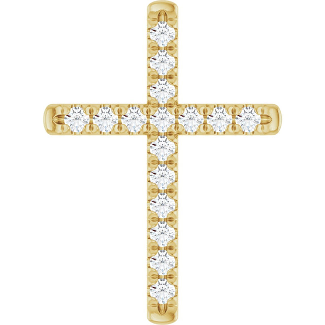 14K Gold Round Natural Diamond French-Set Cross Necklace or Pendant - Yellow Gold