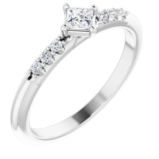 14K Gold Square Natural Diamond Accented Stackable Ring – 3x3mm - White Gold