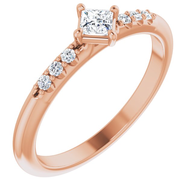 14K Gold Square Natural Diamond Accented Stackable Ring – 3x3mm - Rose Gold