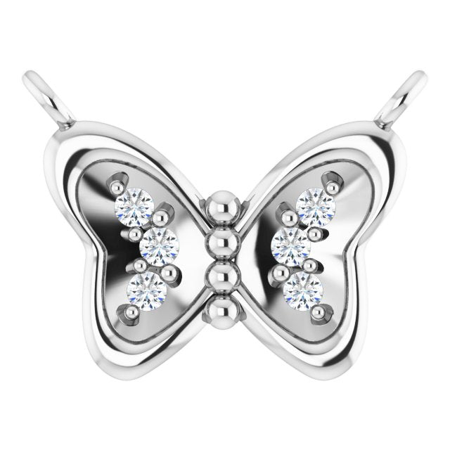 14K Gold Round Lab-Grown Diamond Butterfly Necklace - White Gold