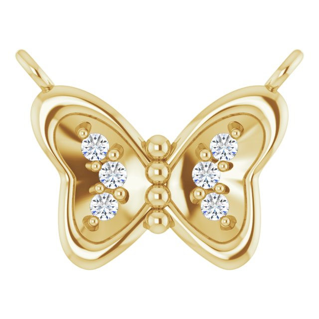 14K Gold Round Natural Diamond Butterfly Necklace – 0.025 CTW - Yellow Gold