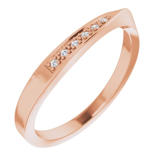14K Gold Round Natural Diamond Stackable Wave Ring - Rose Gold