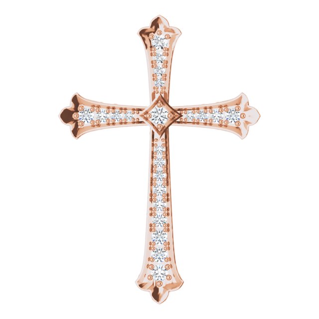14K Gold Round Natural Diamond Accented Cross Pendant - Rose Gold