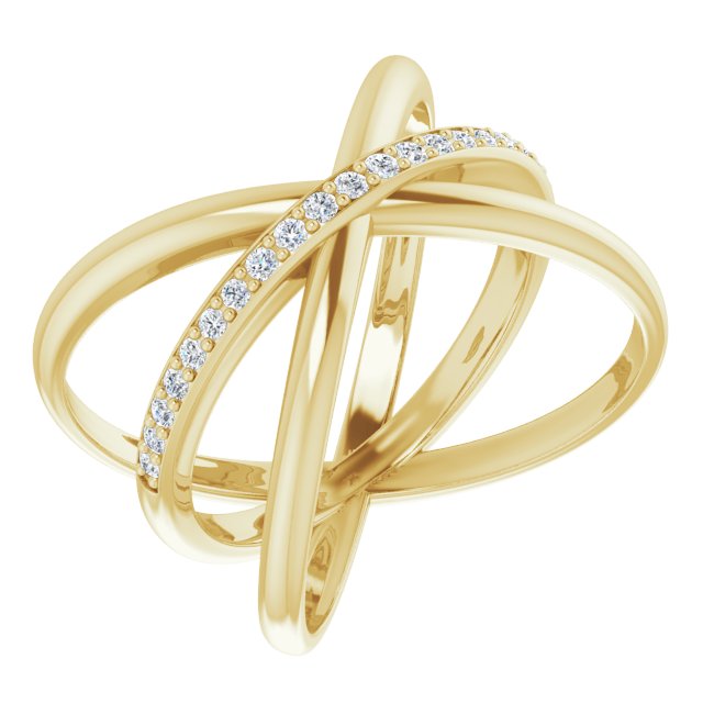 14K Gold Round Natural Diamond Accented Criss-Cross Ring III - Yellow Gold