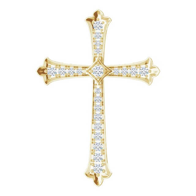 14K Gold Round Natural Diamond Accented Cross Pendant - Yellow Gold